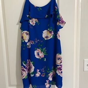 Everly spaghetti strap blue floral mini dress